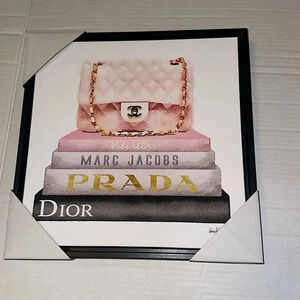 Designer Wall Art Canvas Purse and Book-stack Dior Prada, Valentino, Marc Jacob